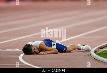 Doha, Katar. 30 Sep, 2019. Jakob Ingebrigtsen Norwegen konkurrieren in der 5000 Meter für Männer während des 17. IAAF Leichtathletik WM in der Khalifa Stadion in Doha, Katar. Ulrik Pedersen/CSM/Alamy leben Nachrichten Stockfoto
