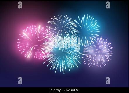 Eine Reihe von realistischen helle Beleuchtung, Feuerwerk den Nachthimmel. Vector Illustration Stock Vektor
