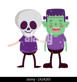 Frankenstein und Skelett Kostüm Kinder Halloween Happy Halloween Vektor-illustration behandeln Stock Vektor