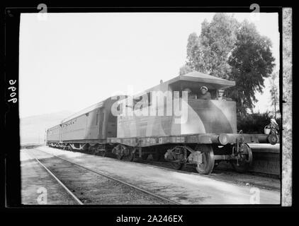 Palästina Unruhen 1936. Gepanzerte konkrete Trainer Begleitung Personenzug Stockfoto