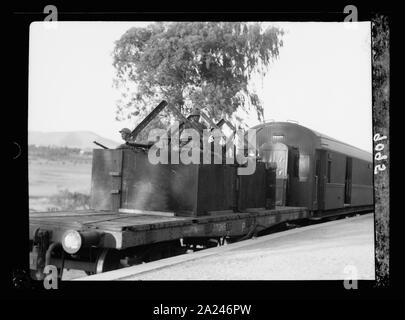 Palästina Unruhen 1936. Maschinengewehr Trainer an der Rückseite der Personenzug zwischen Jaffa und Jerusalem. Stockfoto