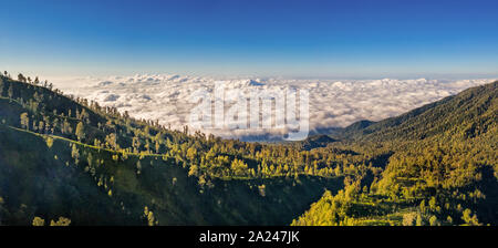 Luftaufnahme von panorama Kawah Ijen - in den frühen Morgenstunden. Eine Gruppe von Composite Vulkane in der banyuwangi Regentschaft von Ostjava, Indonesien Stockfoto