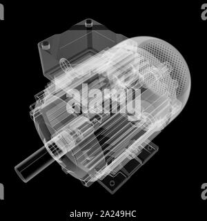 Elektromotor X-Ray-Stil. Auf schwarzem Hintergrund isoliert. 3D-Darstellung Stockfoto
