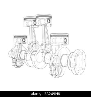 Motor Kolben skizzieren. Vektor Rendering von 3d. Wire-frame Stil. Die Schichten des sichtbaren und unsichtbaren Linien getrennt sind Stock Vektor
