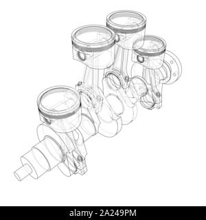 Motor Kolben skizzieren. Vektor Rendering von 3d. Wire-frame Stil. Die Schichten des sichtbaren und unsichtbaren Linien getrennt sind Stock Vektor