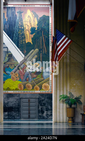 In einem sorgfältig restaurierten Wandmalerei, eines von Dutzenden im Fair Park, Standort des Texas hundertjährigen Feier 1936 und der Panamerikanischen Ausstellung 1937 in Dallas, Texas Stockfoto