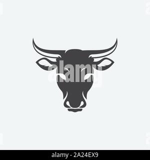 Kuhkopf Logo Design Vector, Kuh Emblem, lange gehörnten Kopf Abbildung, Landwirtschaft logo Stock Vektor