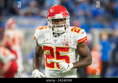 DETROIT, MI - 29. SEPTEMBER: Kansas City Chiefs RB LeSean McCoy (25) Während der NFL Spiel zwischen Kansas City Chiefs und Detroit Lions am 29 September, 2019 im Ford Field in Detroit, MI (Foto von Allan Dranberg/Cal Sport Media) Stockfoto