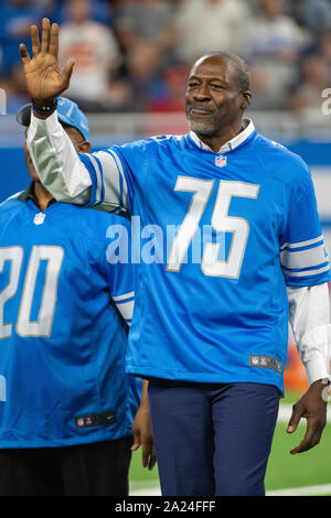 DETROIT, MI - 29. SEPTEMBER: Ehemaliger Detroit Lion Lomas Brown geehrt werden an Halbzeit der NFL Spiel zwischen Kansas City Chiefs und Detroit Lions am 29 September, 2019 im Ford Field in Detroit, MI (Foto von Allan Dranberg/Cal Sport Media) Stockfoto