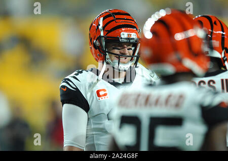 Pittsburgh, PA, USA. 30 Sep, 2019. Andy #14 Dalton während der Pittsburgh Steelers vs Cincinnati Bengals am Heinz Feld in Pittsburgh, PA. Jason Pohuski/CSM/Alamy leben Nachrichten Stockfoto