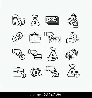 Geld Flachbild icon Pack, Geld lineare Icon Set, verdienen Logo icon Sammlung, Zahlung Icon Collections Stock Vektor