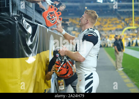 Pittsburgh, PA, USA. 30 Sep, 2019. Andy #14 Dalton während der Pittsburgh Steelers vs Cincinnati Bengals am Heinz Feld in Pittsburgh, PA. Jason Pohuski/CSM/Alamy leben Nachrichten Stockfoto