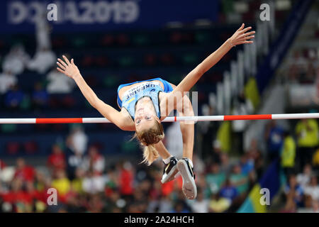 Doha, Katar. 30 Sep, 2019. Yaroslava Mahuchikh der Ukraine konkurriert, während der der Frauen springen Finale bei den 2019 IAAF Weltmeisterschaften in Doha, Katar, Sept. 30, 2019. Credit: Li Ming/Xinhua/Alamy leben Nachrichten Stockfoto