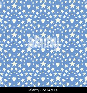Star rainbow nahtlose Muster wiederholen mit Herz in Blau und Weiß. Eine süsse Hand gezeichnet vektor design Hintergrund ideal für Kinder und Babys. Stock Vektor