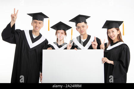 Junge Gruppe von Studenten mit leeren Banner Stockfoto