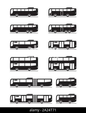 Verschiedene öffentliche Verkehrsmittel Busse - Vector Illustration Stock Vektor