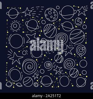 Platz Objekte und Symbole festlegen. Square dark Poster. Vektor Hand gezeichnet doodles Abbildung. Stock Vektor