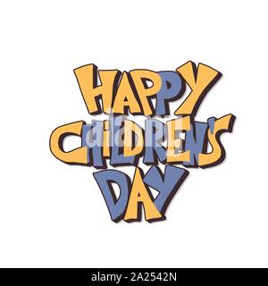 Happy Tag der Kinder Text. Vektor Hand gezeichnet illustartion Emblem. Stock Vektor