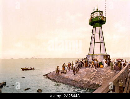 1900 Farbe Postkarte zeigt den Leuchtturm, Neufahrwasser, Westpreußen, Danzig (Polen) Stockfoto