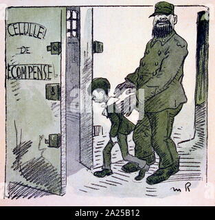 Französische satirische Illustration, 1909, mit, Kind in eine Justizvollzugsanstalt Stockfoto