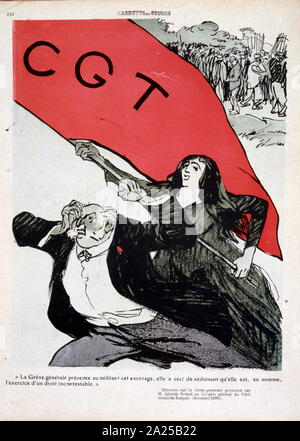 Französische satirische Darstellung von 1909, die Streiks in Frankreich durch die CGT (Allgemeiner Verband der Arbeit), eine nationale gewerkschaftliche Bewegung, gegründet 1895 Stockfoto