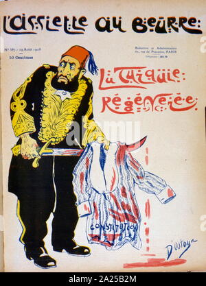 Französische satirische Karikatur, Sultan Abdul Hamid II. von der Türkei vor der Revolte 1908 junge Türken, die abgesetzte Ihn Stockfoto