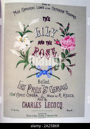 Abdeckung einer Partitur für "Lilie und Rose' von Charles Lecocq (1832-1918), französischer Komponist, bekannt für seine Operetten und Opern comiques Stockfoto