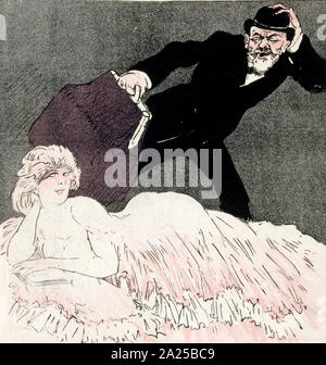 Abbildung aus einer Französischen, satirische Zeitschrift, das einen Mann zeigt auf der Flucht vor einer Herrin 1908 Stockfoto