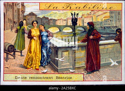 Beatrice und Dante in Florenz. Beatrice Di Folco Portinari, Inspiration für Dante Alighieri. Stockfoto