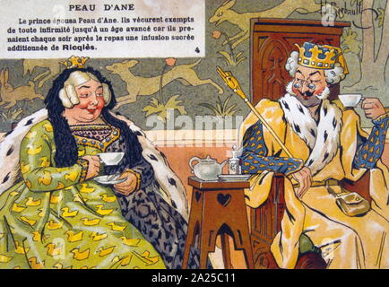 Illustration für einen 1909 Edition von Donkeyskin (Peau d'Ane), ein französischer Literatur Märchen in Versen von Charles Perrault geschrieben. Es wurde erstmals im Jahre 1695 veröffentlicht. Stockfoto