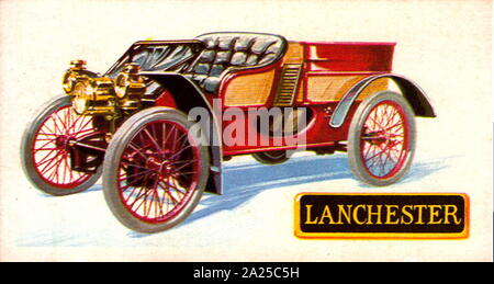 Lanchester 12 H.P. 4 Liter Auto. 1903. Die lanchester Motor Company Limited war bis Anfang 1931 an der Waffenschmied Mühlen, Montgomery Street, Sparkbrook, Birmingham. Brooke Bond Tea collector Card. Stockfoto