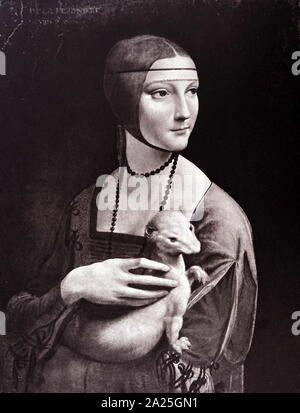 Bildnis einer Dame mit Hermelin von Leonardo da Vinci. Leonardo di ser Piero da Vinci (1452-1519), einem italienischen Universalgelehrten der Renaissance. Stockfoto