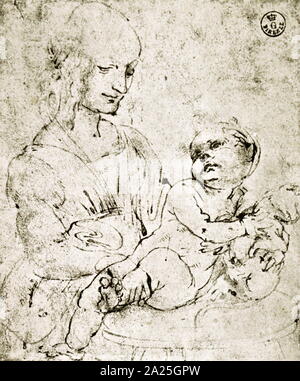 Studie für eine Madonna mit dem Stuhl von Leonardo da Vinci. Leonardo di ser Piero da Vinci (1452-1519), einem italienischen Universalgelehrten der Renaissance. Stockfoto