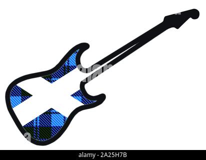 Ein traditionelles Solid Body E-Gitarre über Weiß mit einem spoof Tartan schottische Flagge isoliert Stock Vektor