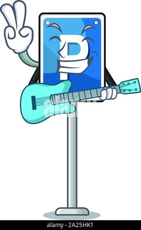 Mit Gitarre parken Schild cartoon isoliert das Maskottchen Stock Vektor