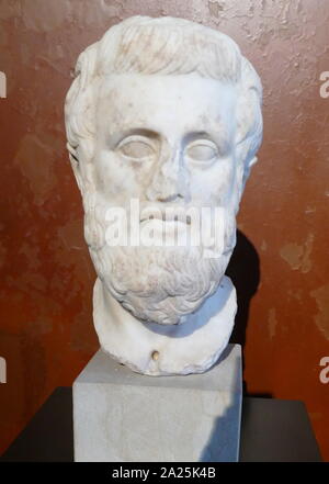 Büste des Griechischen Dramatiker, Sophokles, 498-406 v. Chr.. Römische Kopie einer 4. Jahrhundert v. Chr. Kopf Stockfoto