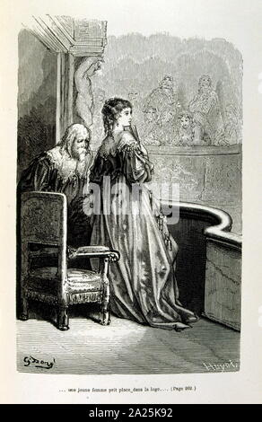 Illustrationen von Gustave Dore für "Le Capitaine Fracasse" von Pierre Théophile Gautier (1811-1872) französischer Schriftsteller, Dichter, Maler, Kunstkritiker. Gautier war ein Verteidiger der Romantik, Gautier Arbeit ist schwer zu klassifizieren und bleibt ein Bezugspunkt für viele spätere literarische Traditionen wie Parnassianism, Symbolik, der Dekadenz und der Moderne. Kapitän Fracasse (Le Capitaine Fracasse) ist ein Roman von 1863 der französische Schriftsteller Théophile Gautier. Es ist ein Abenteuer Roman im siebzehnten Jahrhundert. Stockfoto