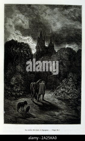 Illustrationen von Gustave Dore für "Le Capitaine Fracasse" von Pierre Théophile Gautier (1811-1872) französischer Schriftsteller, Dichter, Maler, Kunstkritiker. Gautier war ein Verteidiger der Romantik, Gautier Arbeit ist schwer zu klassifizieren und bleibt ein Bezugspunkt für viele spätere literarische Traditionen wie Parnassianism, Symbolik, der Dekadenz und der Moderne. Kapitän Fracasse (Le Capitaine Fracasse) ist ein Roman von 1863 der französische Schriftsteller Théophile Gautier. Es ist ein Abenteuer Roman im siebzehnten Jahrhundert. Stockfoto