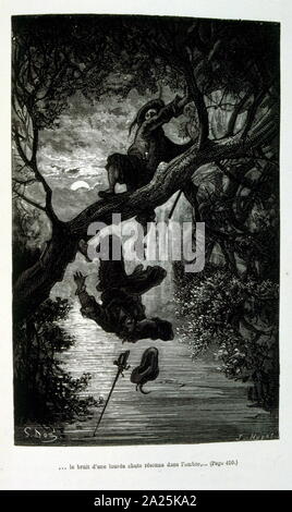 Illustrationen von Gustave Dore für "Le Capitaine Fracasse" von Pierre Théophile Gautier (1811-1872) französischer Schriftsteller, Dichter, Maler, Kunstkritiker. Gautier war ein Verteidiger der Romantik, Gautier Arbeit ist schwer zu klassifizieren und bleibt ein Bezugspunkt für viele spätere literarische Traditionen wie Parnassianism, Symbolik, der Dekadenz und der Moderne. Kapitän Fracasse (Le Capitaine Fracasse) ist ein Roman von 1863 der französische Schriftsteller Théophile Gautier. Es ist ein Abenteuer Roman im siebzehnten Jahrhundert. Stockfoto