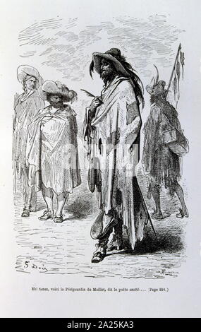 Illustrationen von Gustave Dore für "Le Capitaine Fracasse" von Pierre Théophile Gautier (1811-1872) französischer Schriftsteller, Dichter, Maler, Kunstkritiker. Gautier war ein Verteidiger der Romantik, Gautier Arbeit ist schwer zu klassifizieren und bleibt ein Bezugspunkt für viele spätere literarische Traditionen wie Parnassianism, Symbolik, der Dekadenz und der Moderne. Kapitän Fracasse (Le Capitaine Fracasse) ist ein Roman von 1863 der französische Schriftsteller Théophile Gautier. Es ist ein Abenteuer Roman im siebzehnten Jahrhundert. Stockfoto