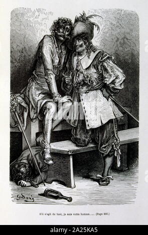 Illustrationen von Gustave Dore für "Le Capitaine Fracasse" von Pierre Théophile Gautier (1811-1872) französischer Schriftsteller, Dichter, Maler, Kunstkritiker. Gautier war ein Verteidiger der Romantik, Gautier Arbeit ist schwer zu klassifizieren und bleibt ein Bezugspunkt für viele spätere literarische Traditionen wie Parnassianism, Symbolik, der Dekadenz und der Moderne. Kapitän Fracasse (Le Capitaine Fracasse) ist ein Roman von 1863 der französische Schriftsteller Théophile Gautier. Es ist ein Abenteuer Roman im siebzehnten Jahrhundert. Stockfoto