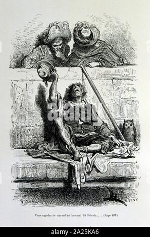 Illustrationen von Gustave Dore für "Le Capitaine Fracasse" von Pierre Théophile Gautier (1811-1872) französischer Schriftsteller, Dichter, Maler, Kunstkritiker. Gautier war ein Verteidiger der Romantik, Gautier Arbeit ist schwer zu klassifizieren und bleibt ein Bezugspunkt für viele spätere literarische Traditionen wie Parnassianism, Symbolik, der Dekadenz und der Moderne. Kapitän Fracasse (Le Capitaine Fracasse) ist ein Roman von 1863 der französische Schriftsteller Théophile Gautier. Es ist ein Abenteuer Roman im siebzehnten Jahrhundert. Stockfoto