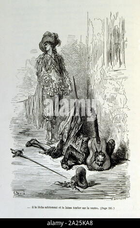 Illustrationen von Gustave Dore für "Le Capitaine Fracasse" von Pierre Théophile Gautier (1811-1872) französischer Schriftsteller, Dichter, Maler, Kunstkritiker. Gautier war ein Verteidiger der Romantik, Gautier Arbeit ist schwer zu klassifizieren und bleibt ein Bezugspunkt für viele spätere literarische Traditionen wie Parnassianism, Symbolik, der Dekadenz und der Moderne. Kapitän Fracasse (Le Capitaine Fracasse) ist ein Roman von 1863 der französische Schriftsteller Théophile Gautier. Es ist ein Abenteuer Roman im siebzehnten Jahrhundert. Stockfoto