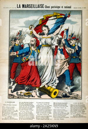 Französische revolutionäre Abbildung und Wörter für 'La Marseillaise' 1848 Stockfoto