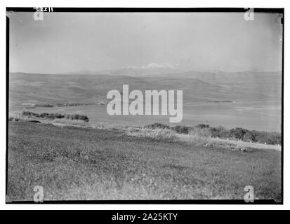 Einen malerischen Blick auf den Mt. Hermon und den See. Mt. Hermon von der Straße oben Tiberias Stockfoto