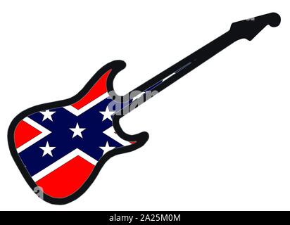 Ein traditionelles Solid Body E-Gitarre über Weiß mit einem Eidgenossen Rebel Flag isoliert Stock Vektor