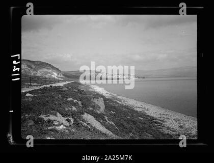 Einen malerischen Blick auf den Mt. Hermon und den See. Tiberias von der South Shore Stockfoto