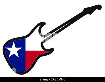 Ein traditionelles Solid Body E-Gitarre über Weiß mit dem Texas flag isoliert Stock Vektor