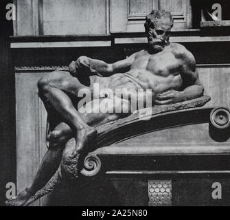 Statue mit dem Titel 'DUsk' von Michelangelo. Michelangelo di Lodovico Buonarroti Simoni (1475-1564) ein italienischer Bildhauer, Maler, Architekt und Dichter der Renaissance. Stockfoto