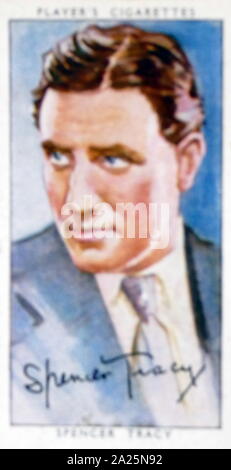 Zigaretten card Player's Darstellung Spencer Tracy. Spencer Bonaventure Tracy (1900-1967) ein US-amerikanischer Schauspieler. Stockfoto